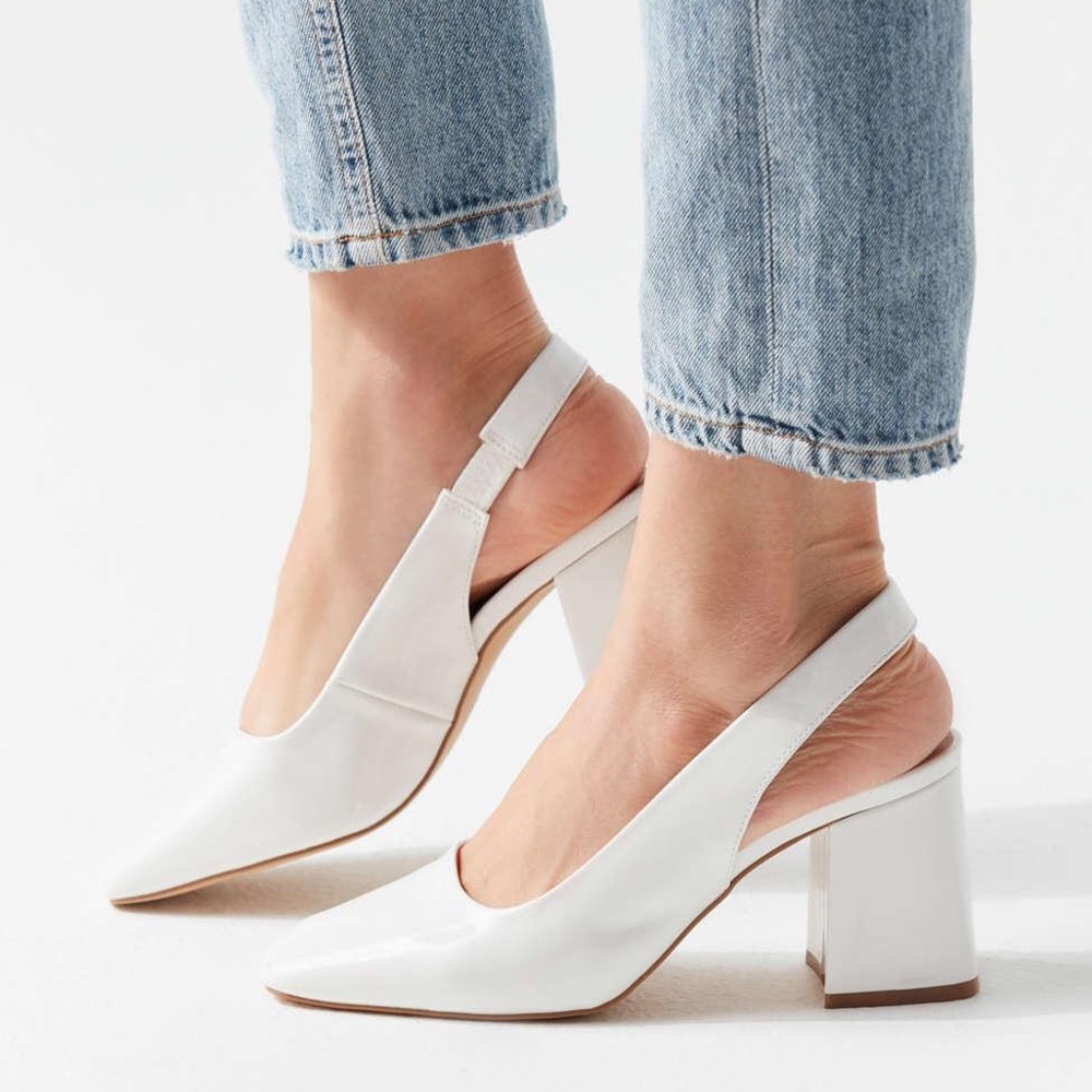 UO Rachel Slingback Heel in ivory/white patent